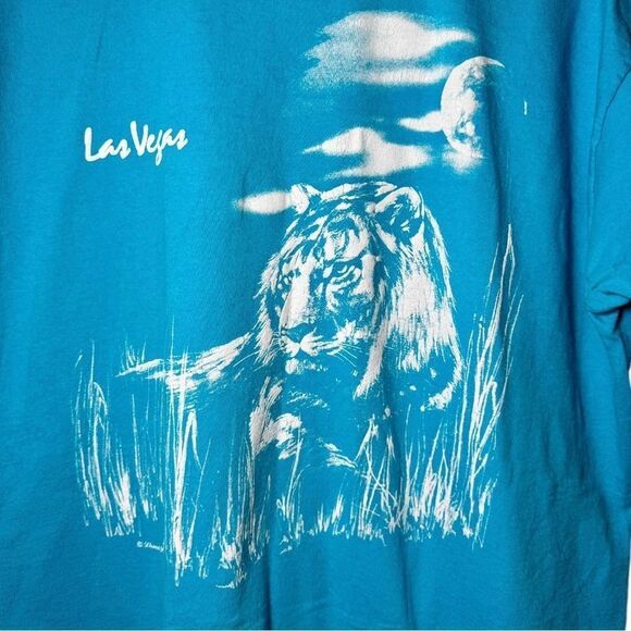 Vintage 90s Fruit Of The Look Las Vegas Tiger Puff Print Bus Tshirt Men’s XL - Picture 2 of 5